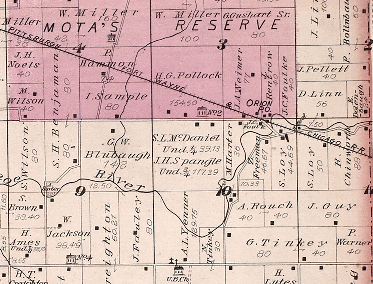 1879 Map of Harrison Township Kosciusko County Indiana