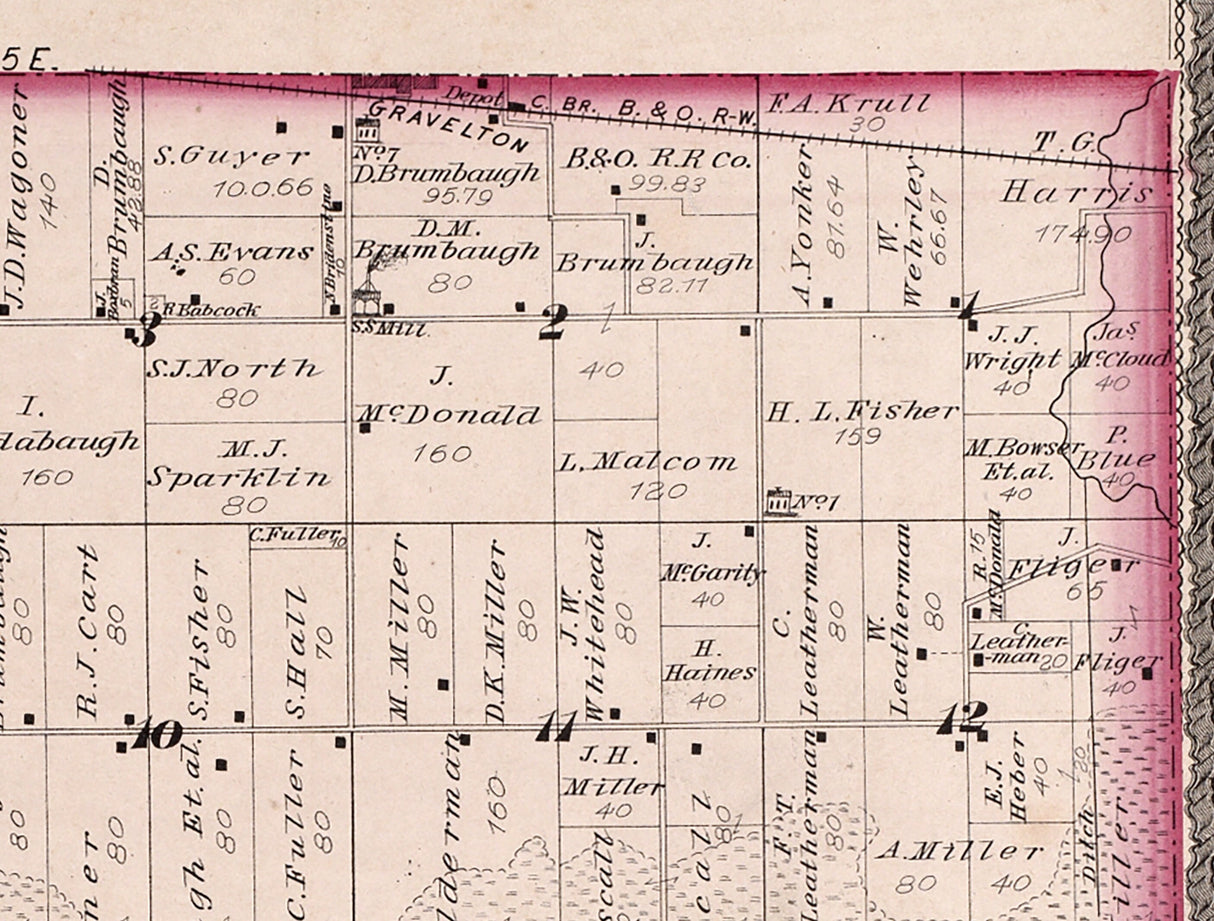 1879 Map of Jefferson Township Kosciusko County Indiana