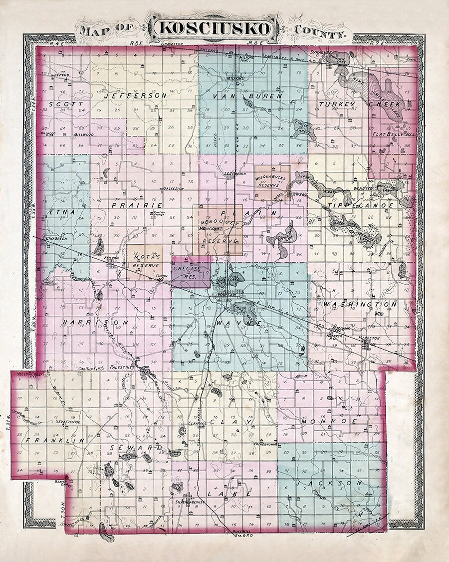 1879 Map of Kosciusko County Indiana