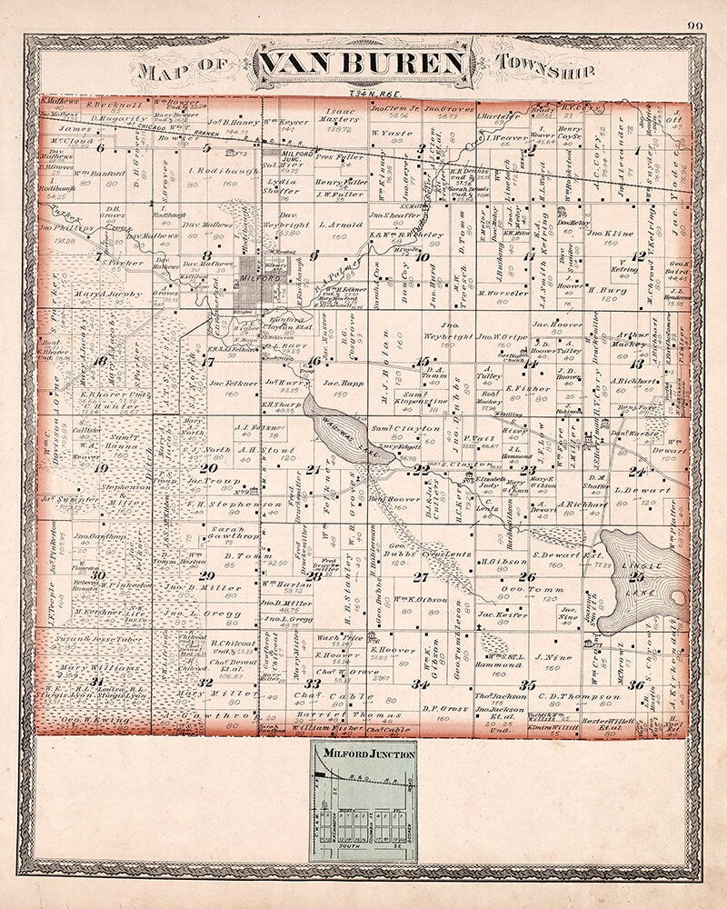 1879 Map of Van Buren Township Kosciusko County Indiana