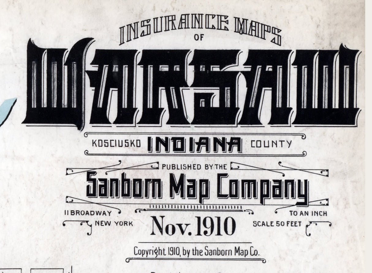 1910 Town Map of Warsaw Kosciusko County Indiana