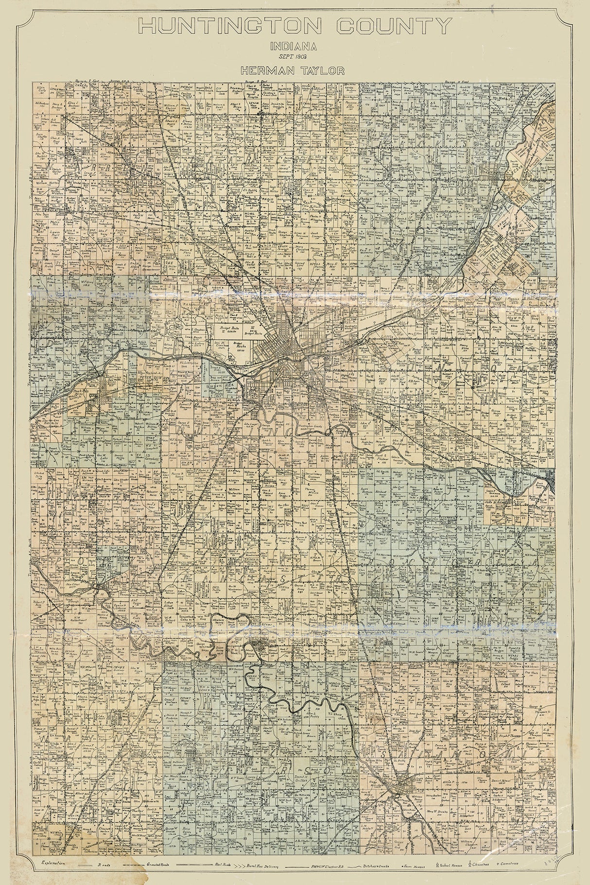 1903 Farm Line Map of Huntington County Indiana