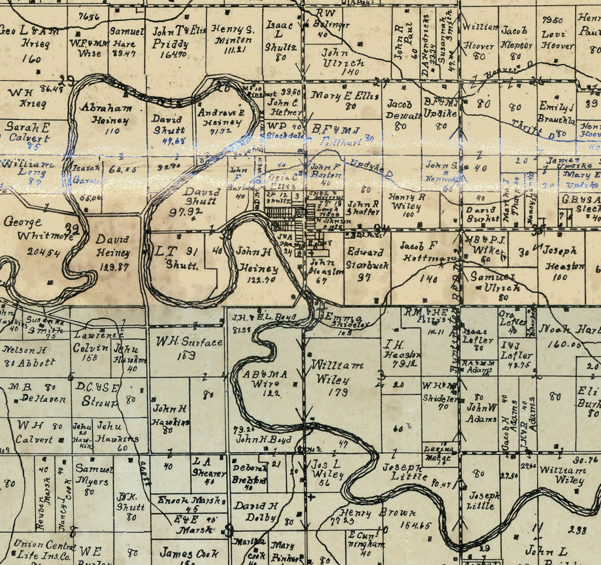 1903 Farm Line Map of Huntington County Indiana