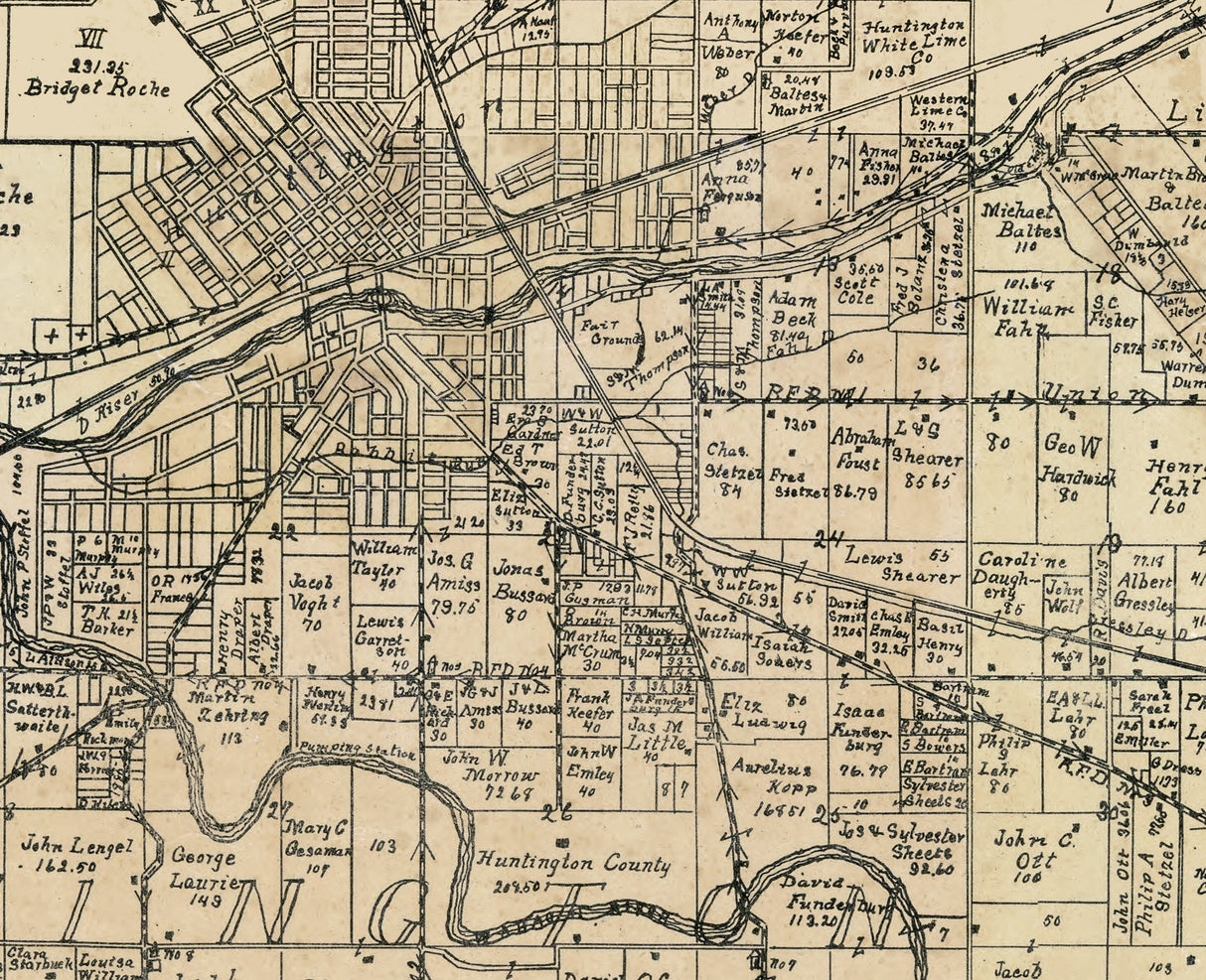 1903 Farm Line Map of Huntington County Indiana