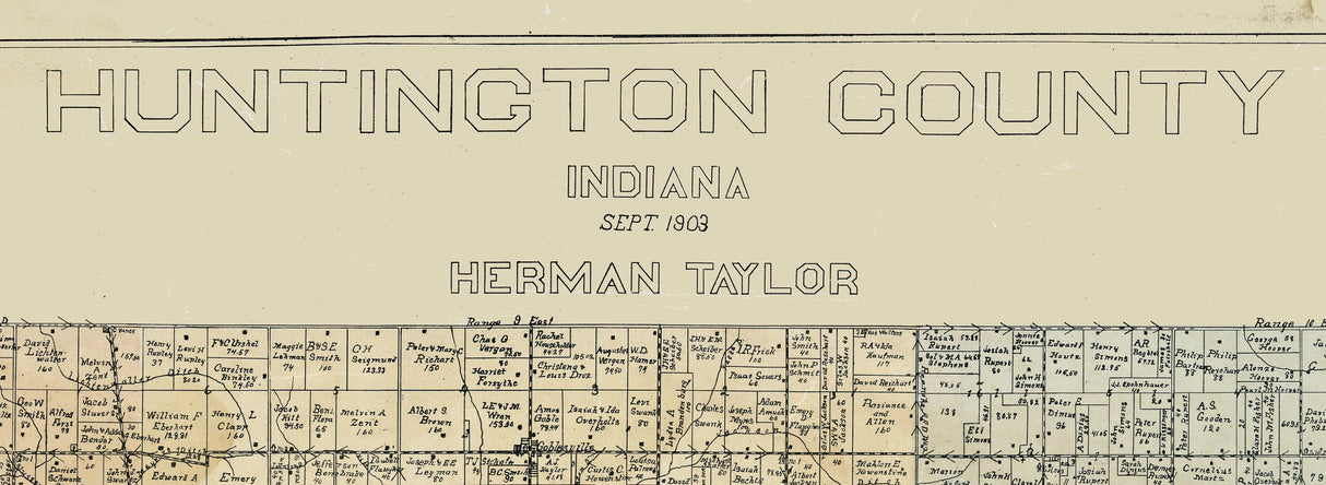 1903 Farm Line Map of Huntington County Indiana