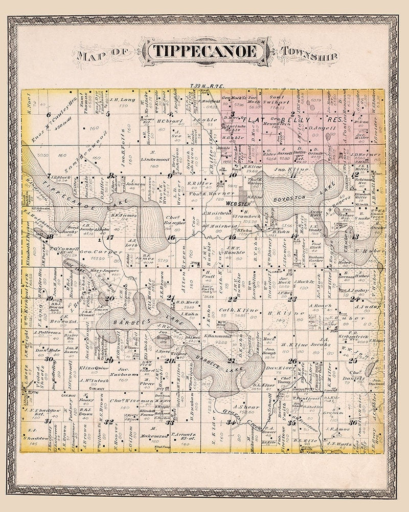 1879 Map of Tippecanoe Township Kosciusko County Indiana