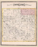 1879 Map of Tippecanoe Township Kosciusko County Indiana