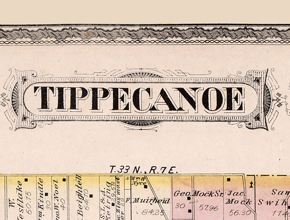 1879 Map of Tippecanoe Township Kosciusko County Indiana