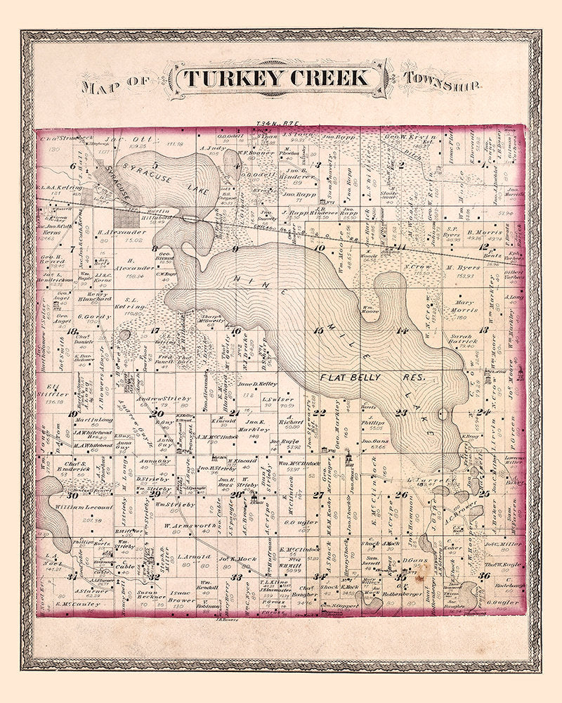 1879 Map of Turkey Creek Township Kosciusko County Indiana