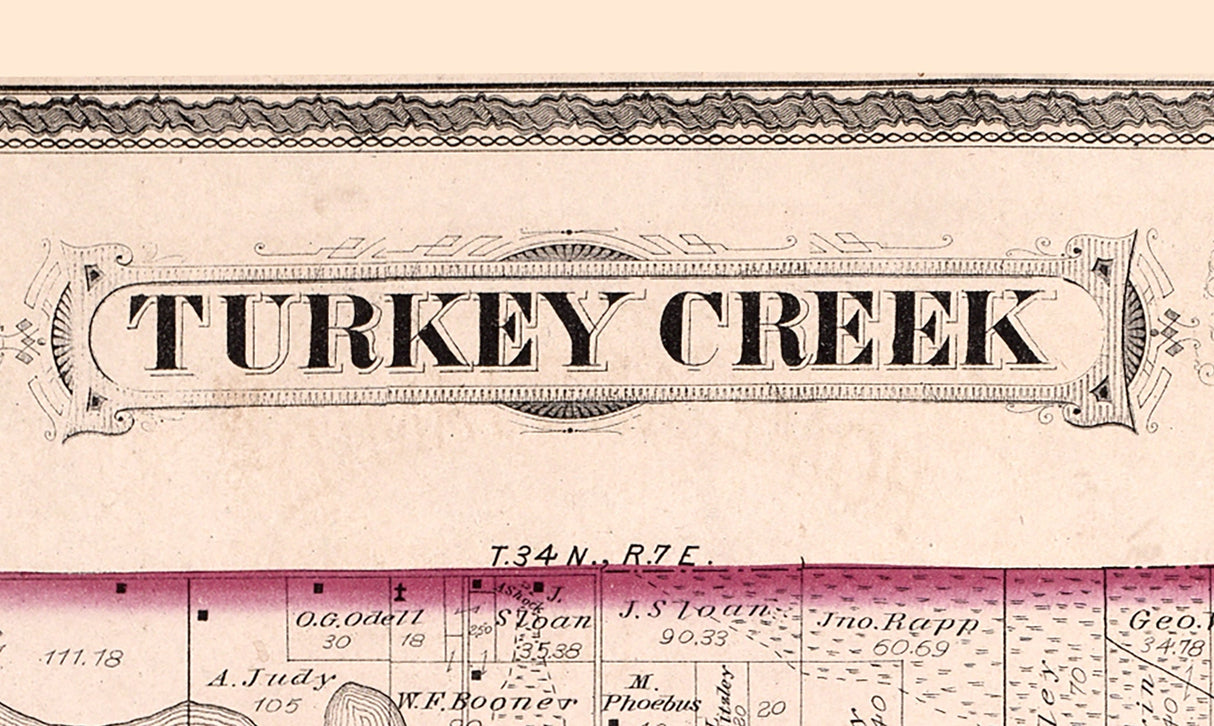 1879 Map of Turkey Creek Township Kosciusko County Indiana