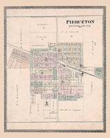 1879 Town Map of Pierceton Kosciusko County Indiana