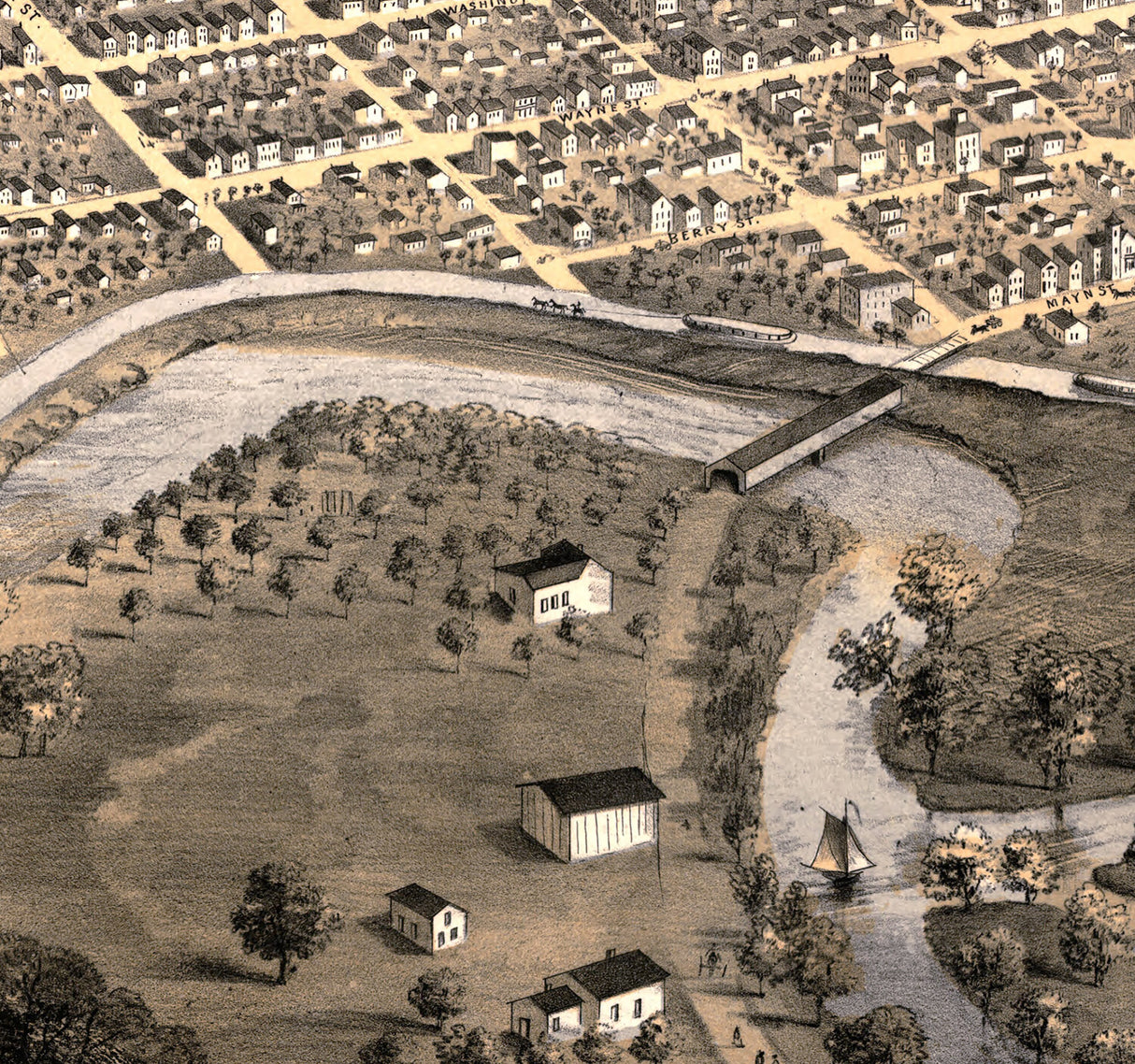 1868 Panoramic Map of Fort Wayne Indiana