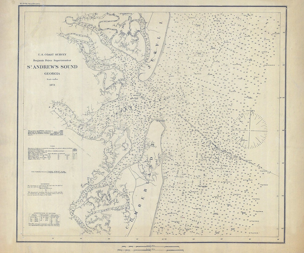 1873 Nautical Map of St Andrew Sound Georgia