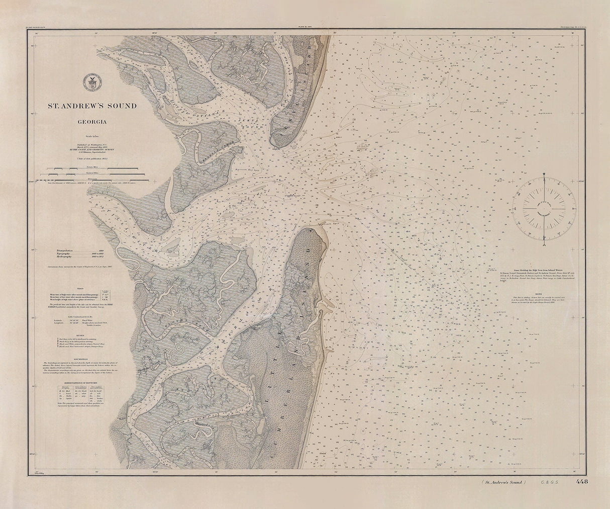 1875 Nautical Map of St Andrew Sound Georgia