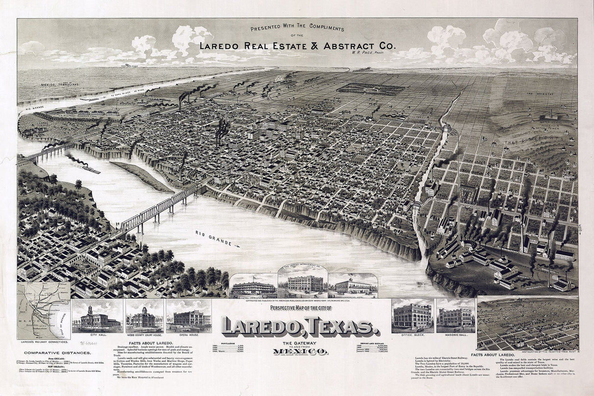 1892 Panoramic Map of Laredo Texas