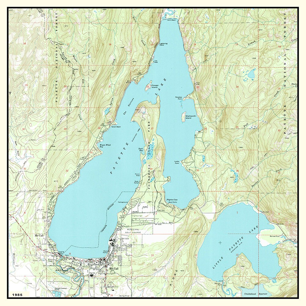 1985 Map of Payette Lake Idaho