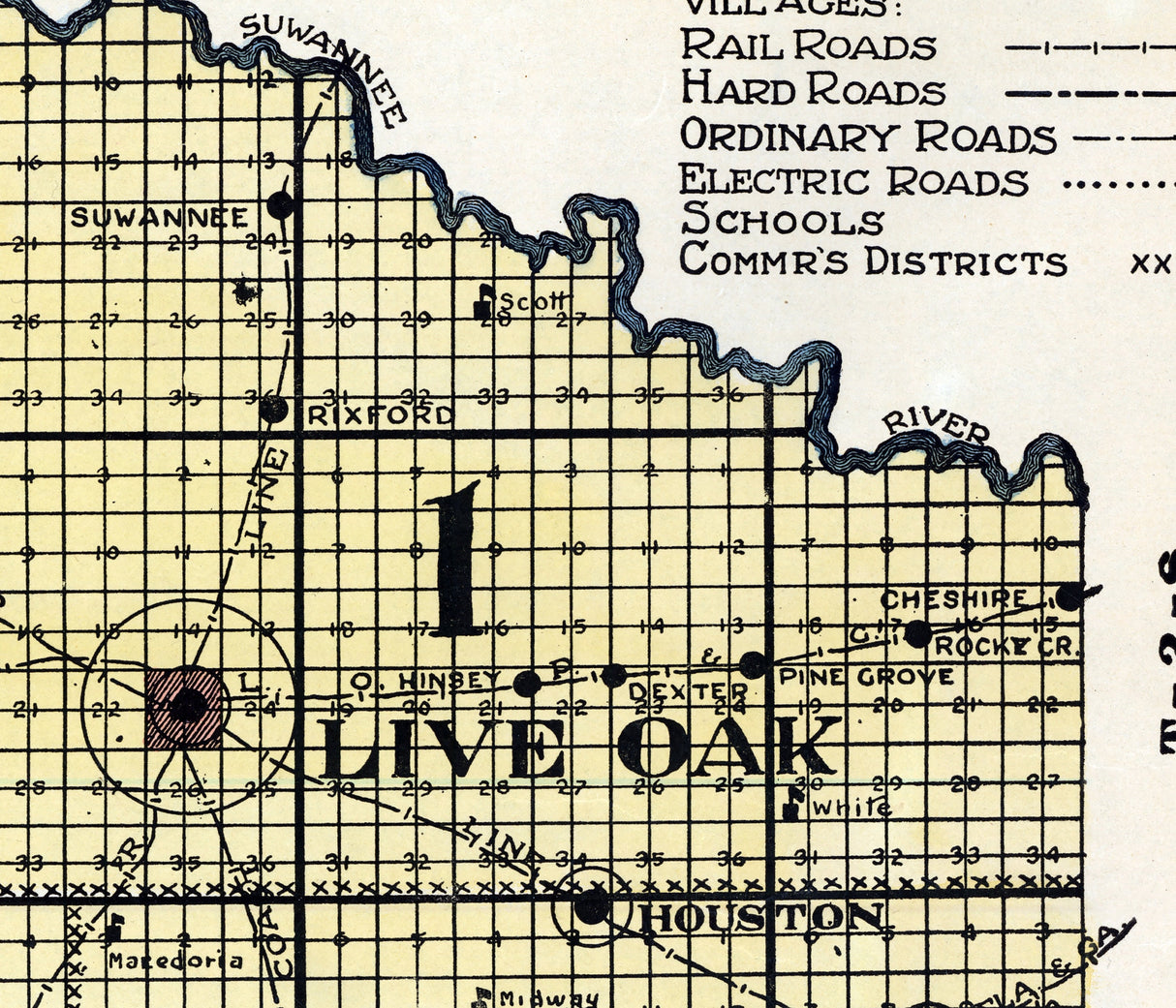 1914 Map of Suwannee County Florida Live Oak