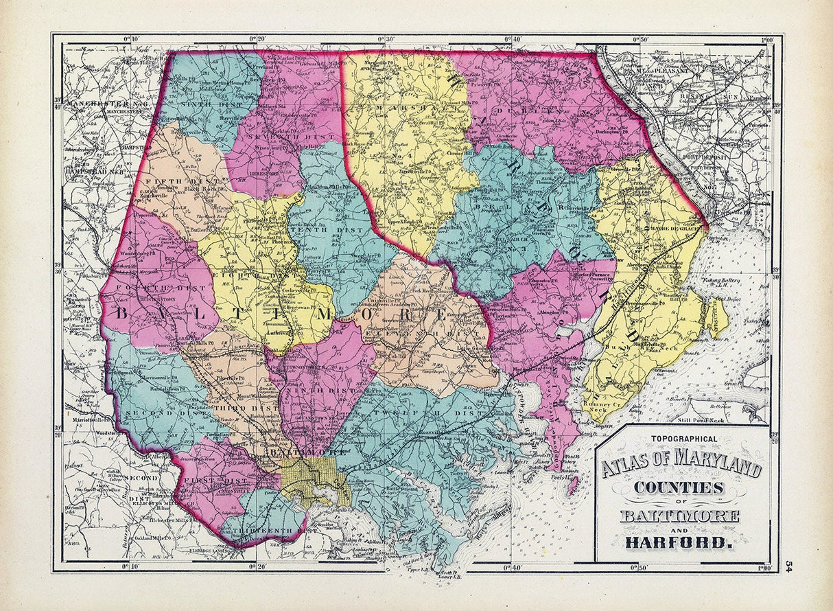 1873 Map of Baltimore and Harford County Maryland