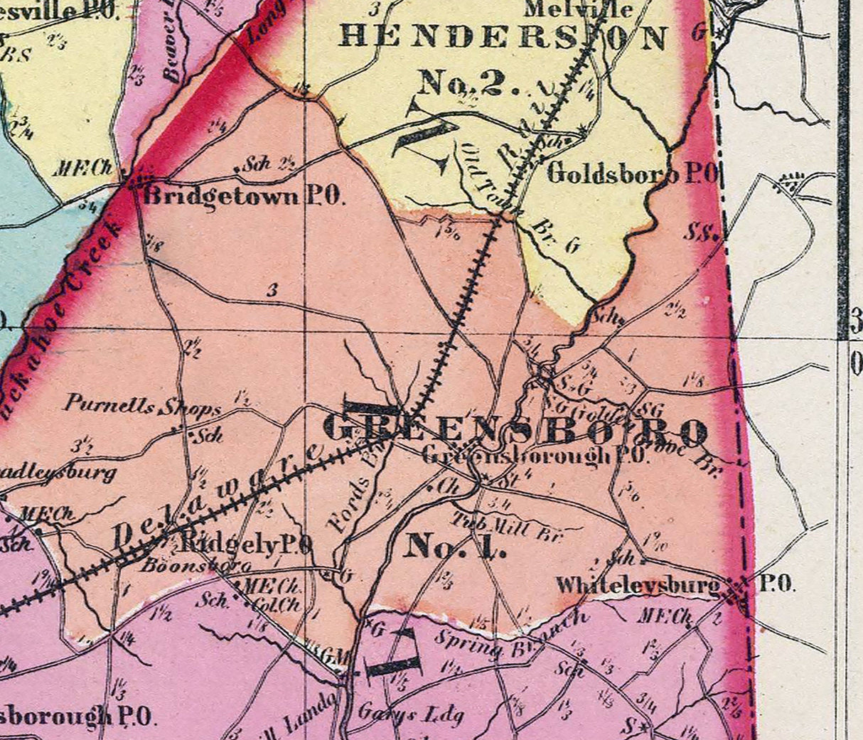 1873 Map of Caroline Queen Anne Talbot County Maryland