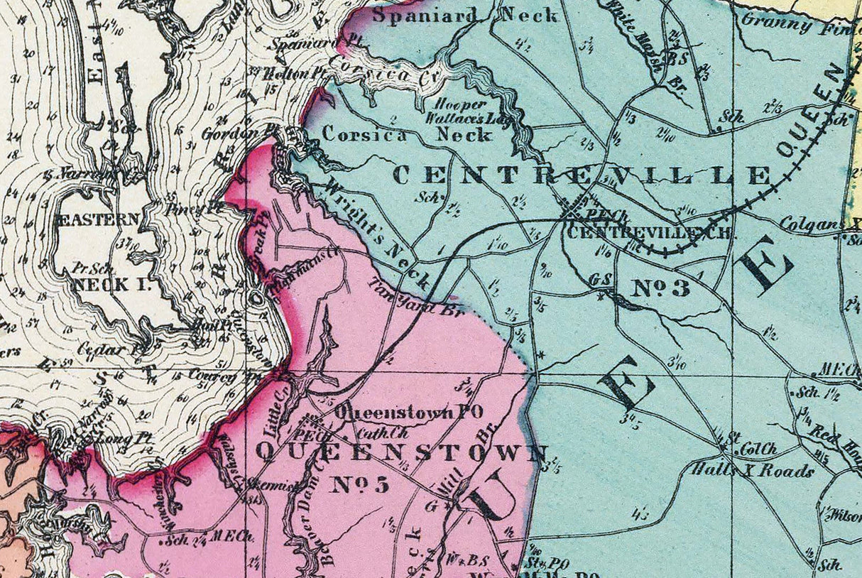 1873 Map of Caroline Queen Anne Talbot County Maryland