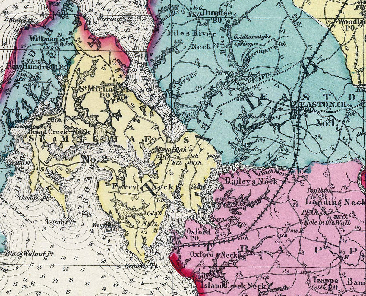 1873 Map of Caroline Queen Anne Talbot County Maryland