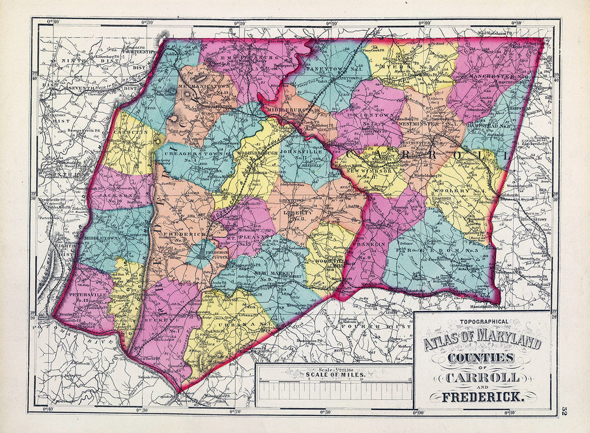 1873 Map of Carroll and Frederick County Maryland