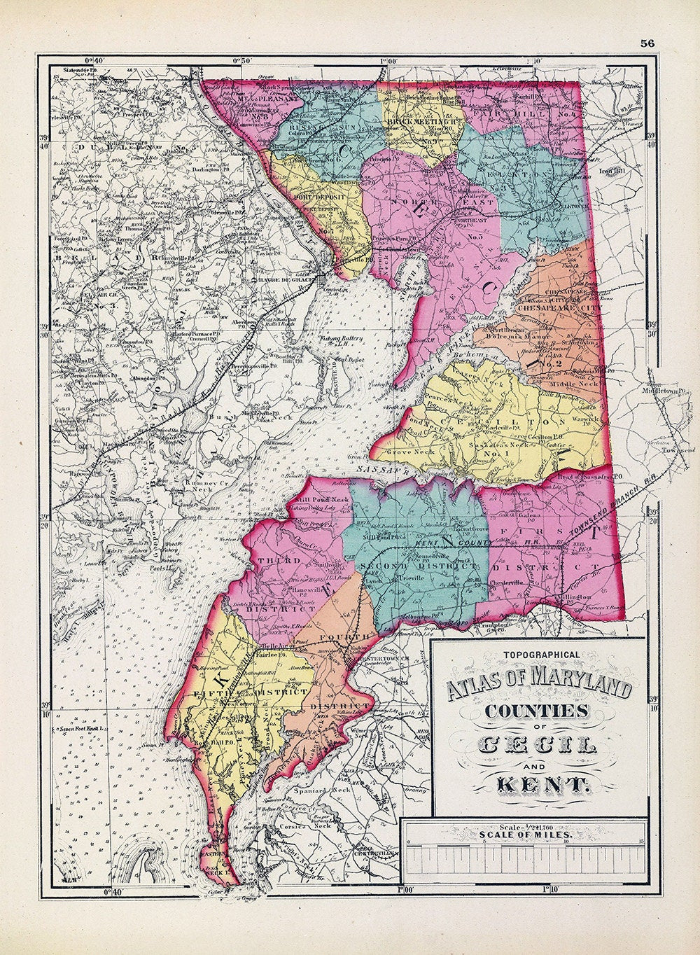 1873 Map of Cecil and Kent County Maryland