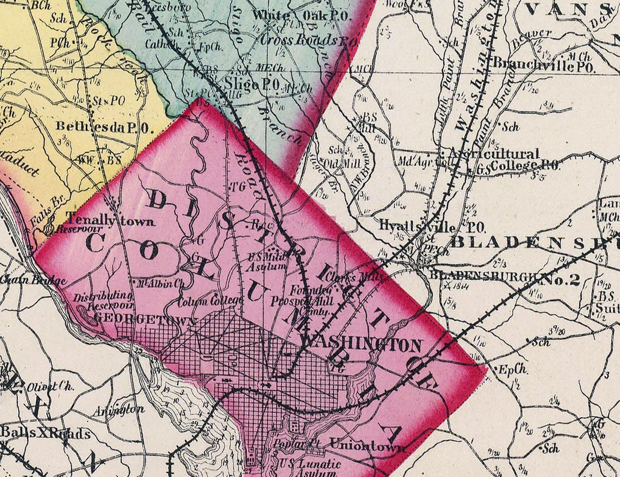 1873 Map of Howard and Montgomery County Maryland District of Columbia