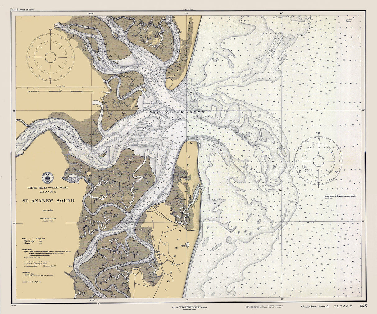 1926 Nautical Map of St Andrew Sound Georgia