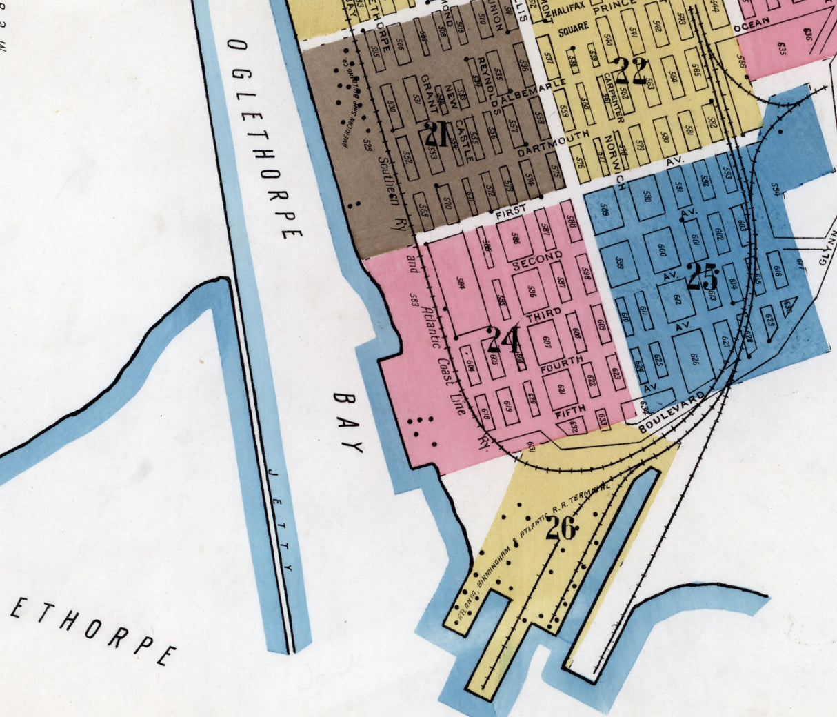 1920 Town Map of Brunswick Glynn County Georgia