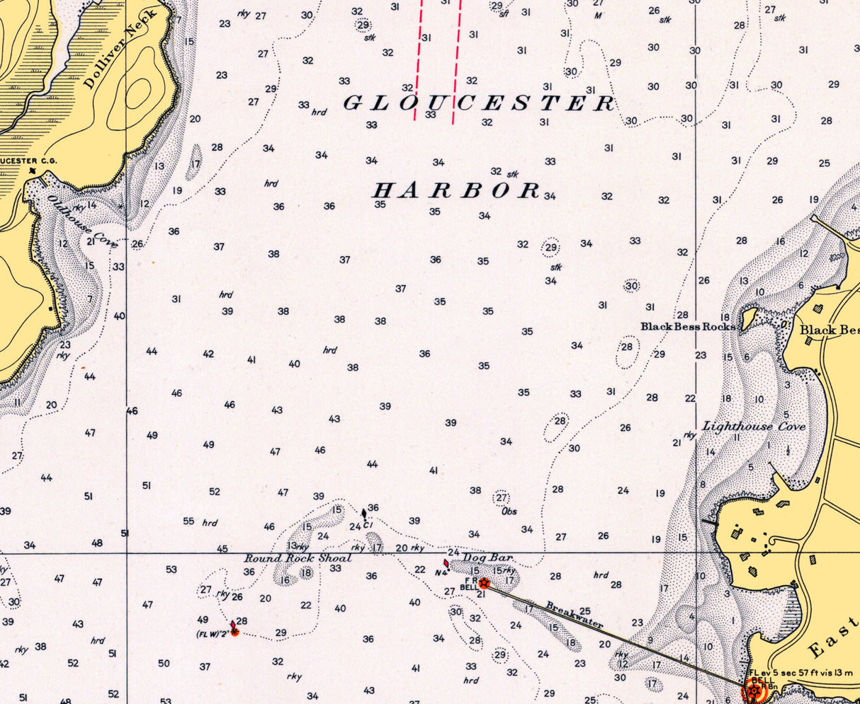 1938 Nautical Map of Gloucester Harbor and Annisquam River Massachusetts