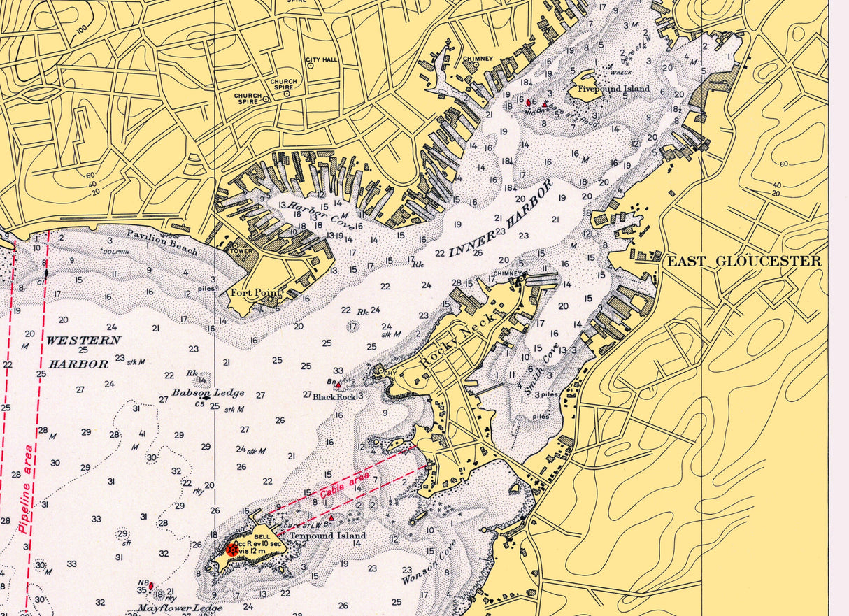 1938 Nautical Map of Gloucester Harbor and Annisquam River Massachusetts