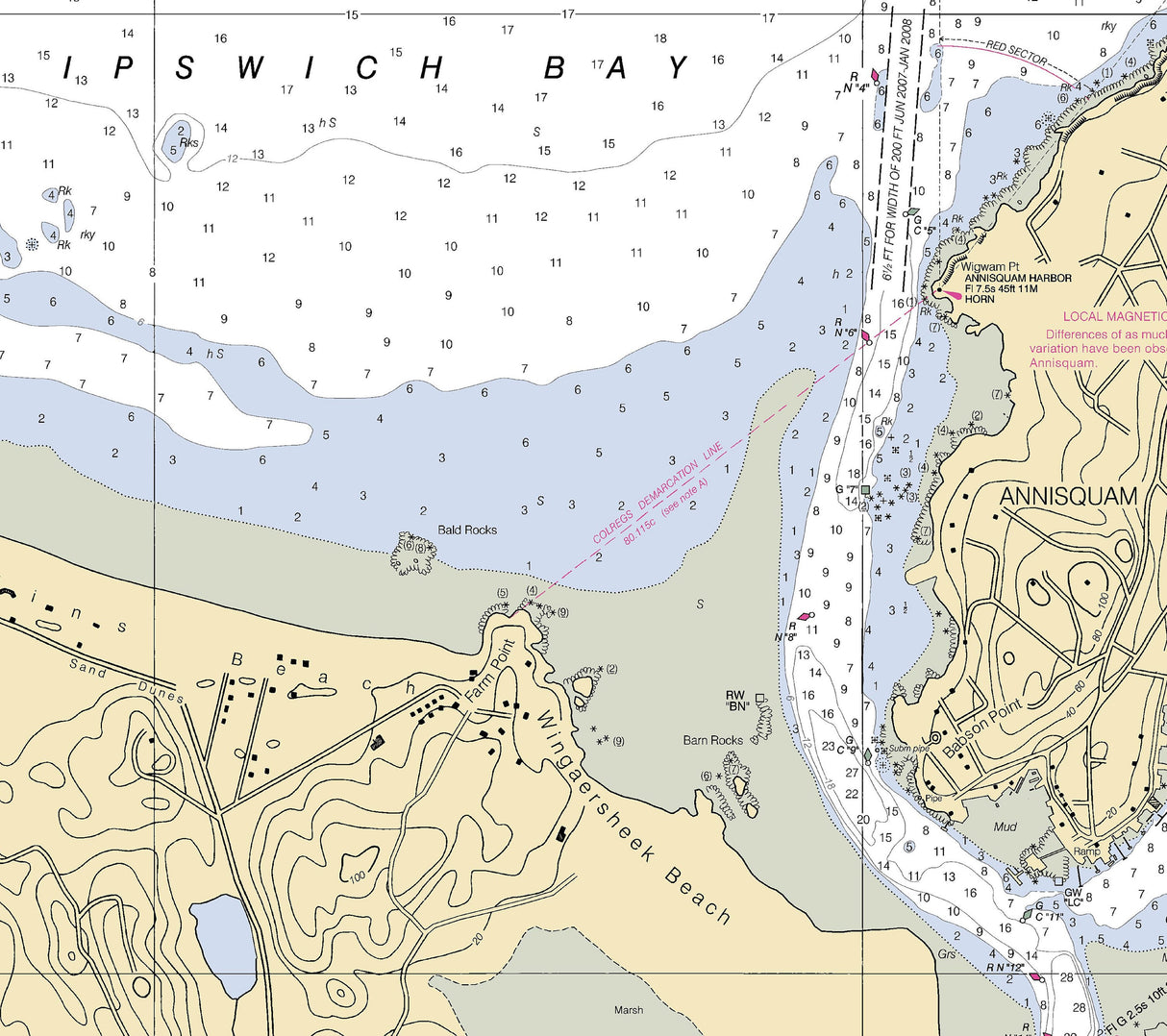 2010 Nautical Map of Gloucester Harbor and Annisquam River Massachusetts