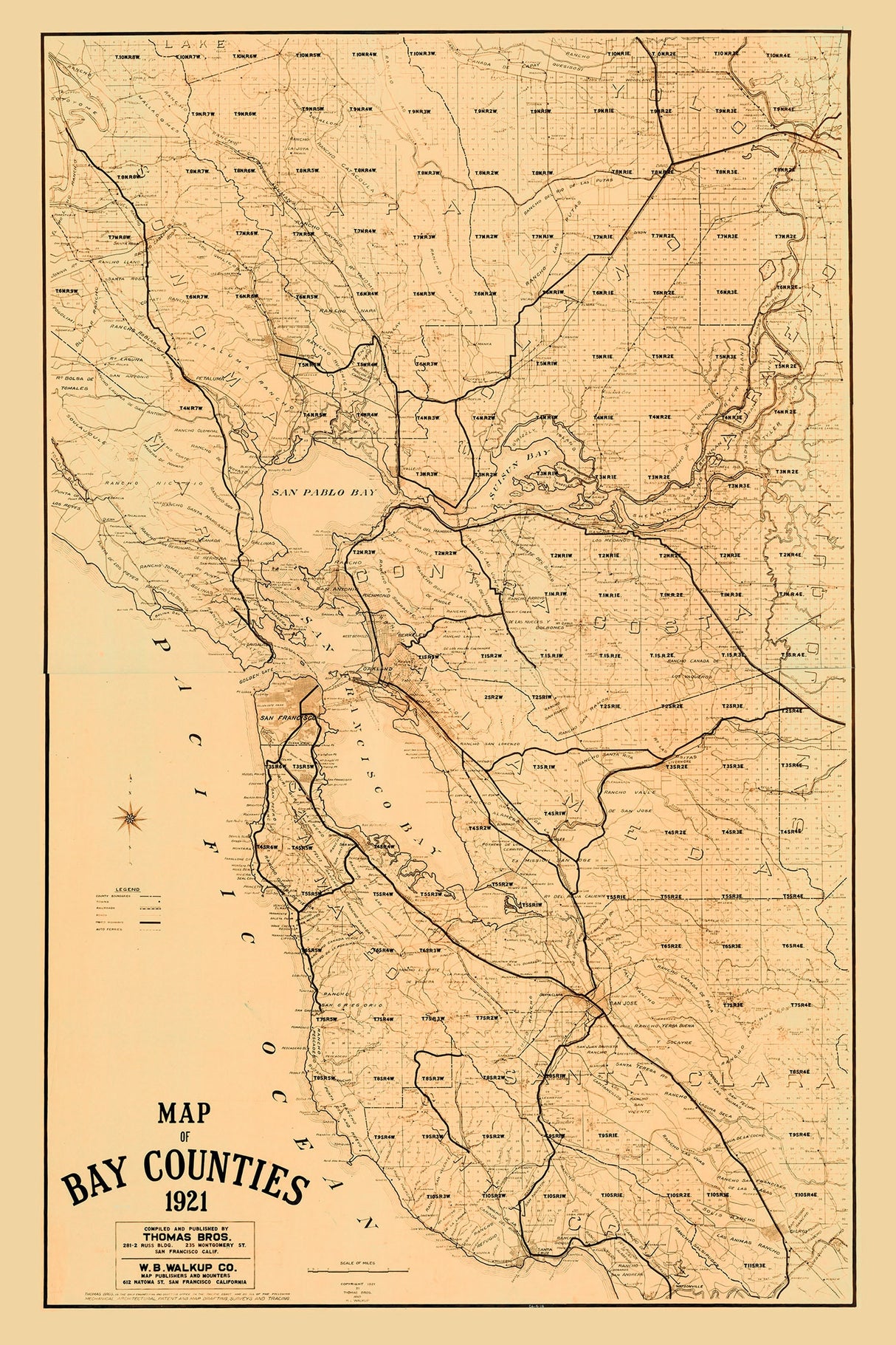 1921 Map of Bay Counties California