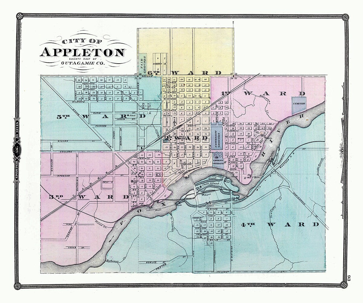 1878 Map of Appleton Outagamie County Wisconsin