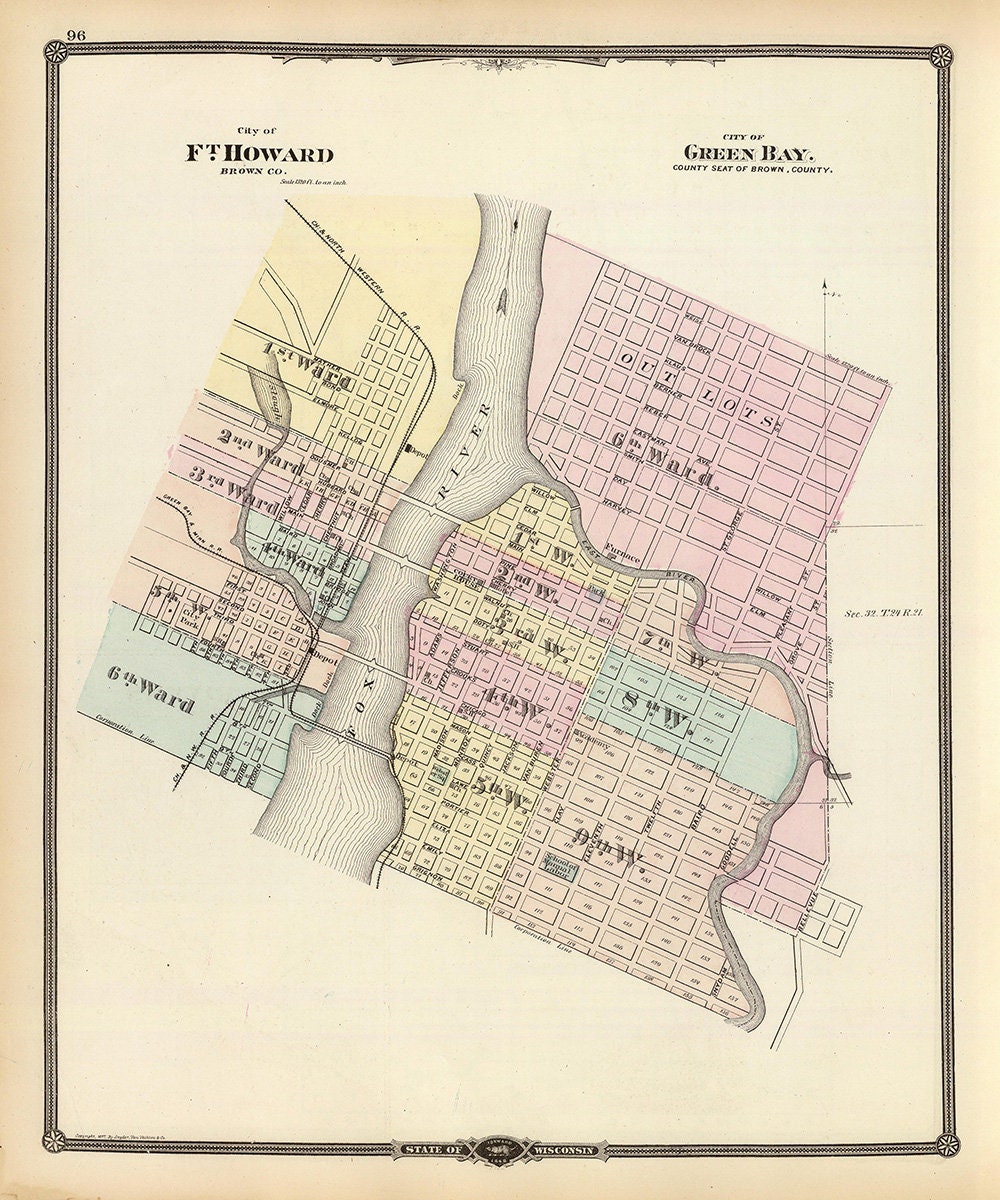 1878 Map of Fort Howard and Green Bay Wisconsin