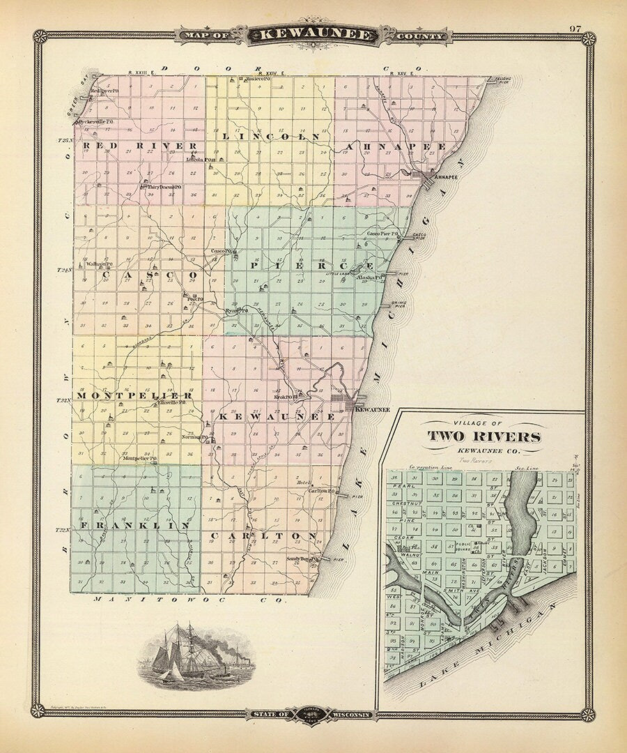 1878 Map of Kewaunee County Wisconsin