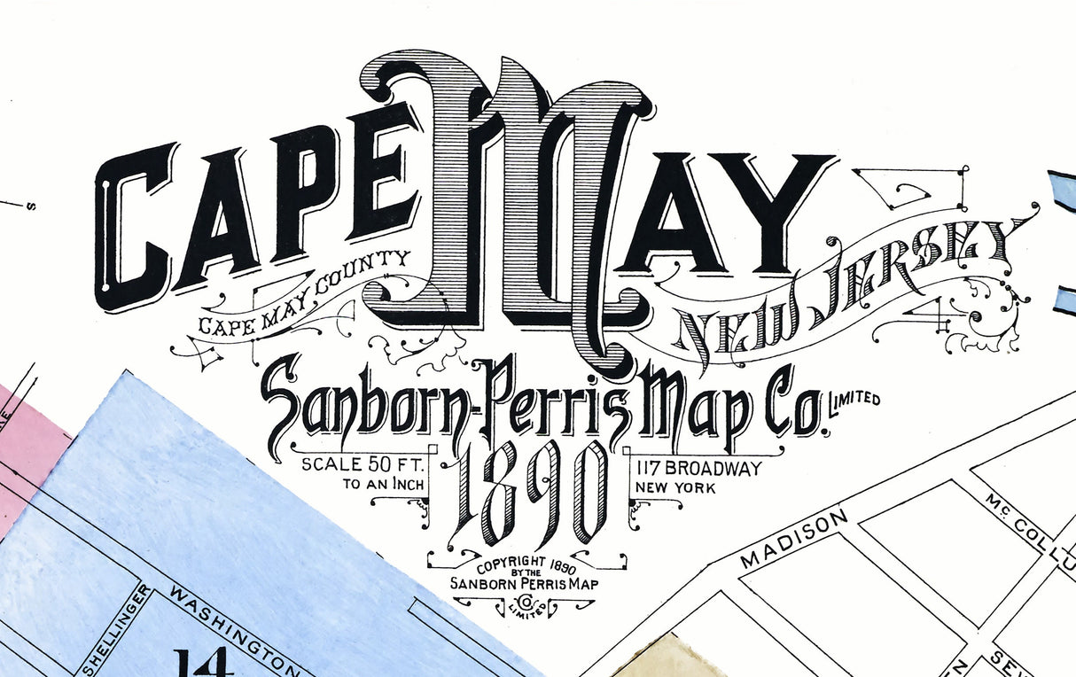 1890 Town Map of Cape May New Jersey