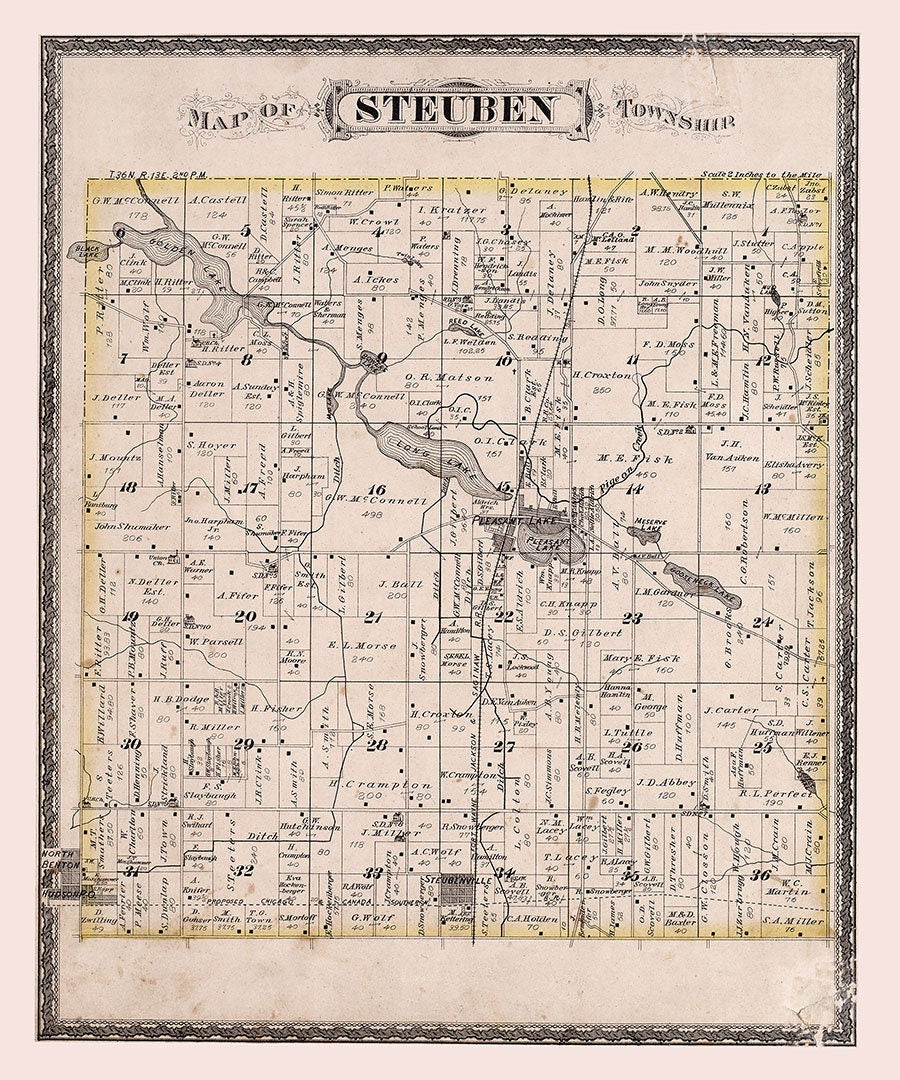 1880 Map of Steuben Township Steuben County Indiana