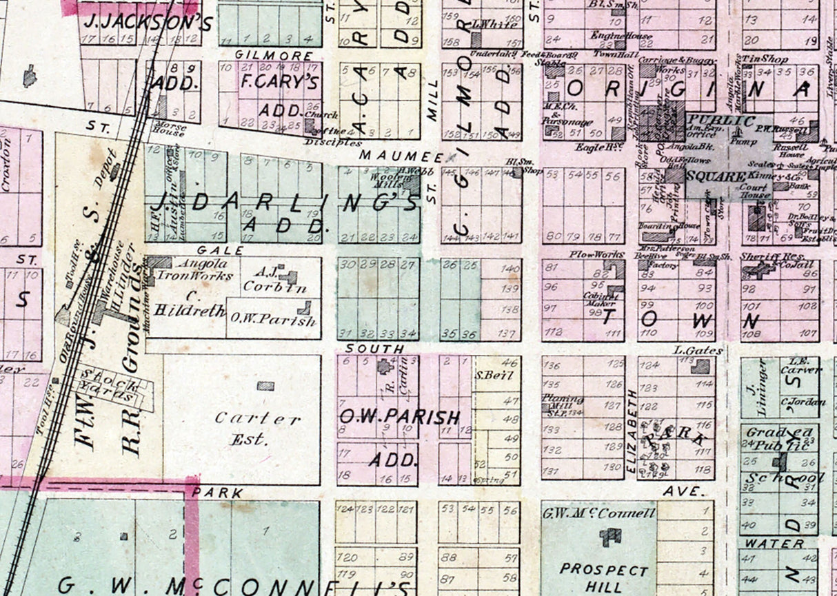 1880 Town Map of Angola Steuben County Indiana