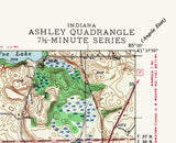 1942 Topo Map of Ashley Indiana Pleasant Lake