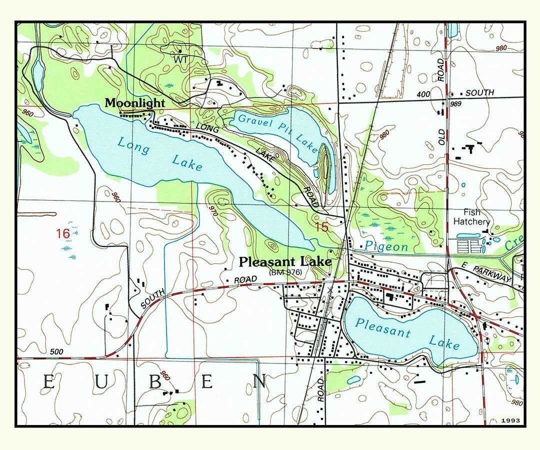 1993 Map of Pleasant Lake and Long Lake Indiana