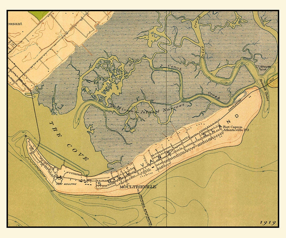 1919 Map of Sullivans Island South Carolina Fort Moultrie