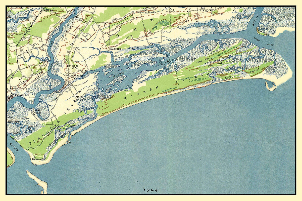 1944 Map of Kiawah Island South Carolina