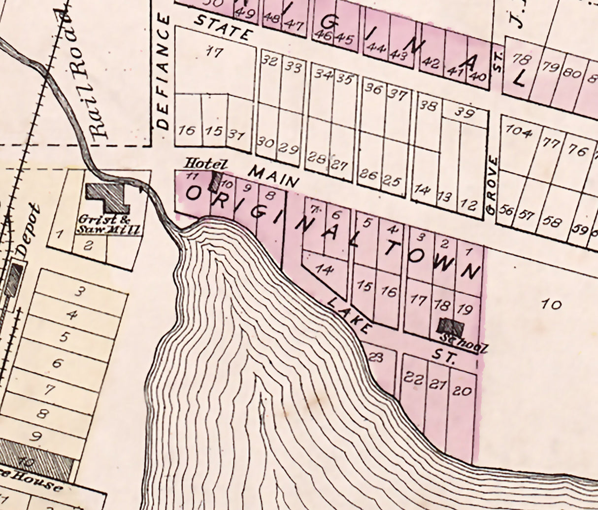 1880 Town Map of Pleasant Lake Steuben County Indiana