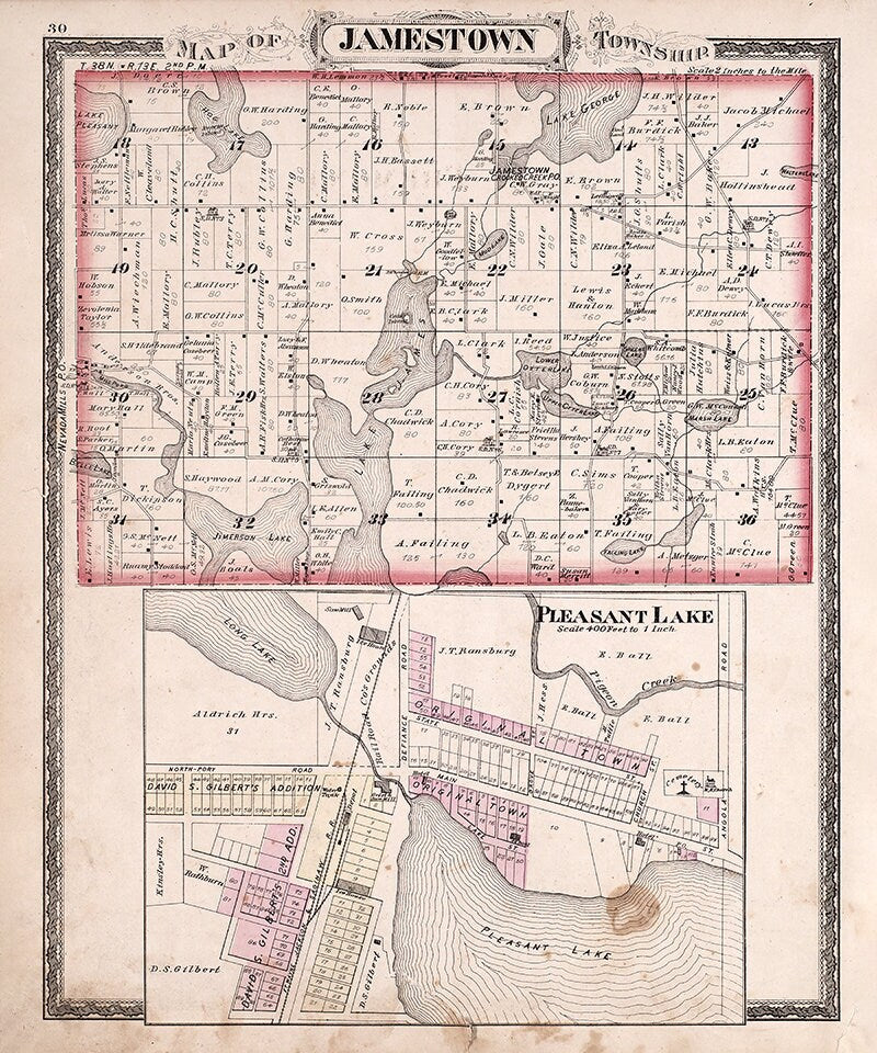 1880 Map of Jamestown Township Steuben County Indiana