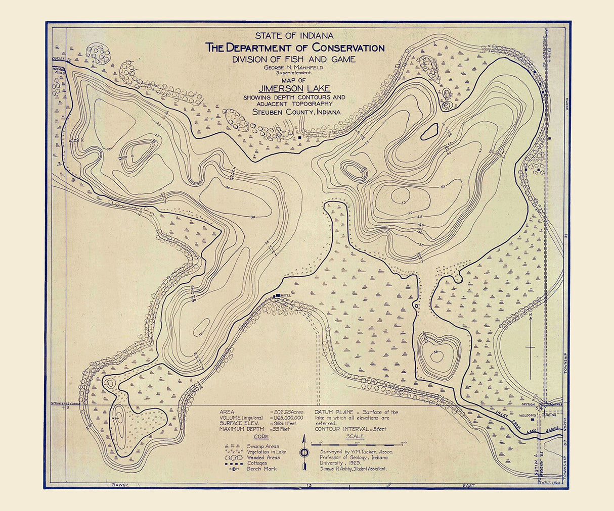 1923 Map of Jimerson Lake Steuben County Indiana