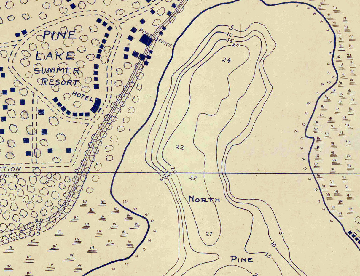 1922 Map of North Pine South Pine and Stone Lakes LaPorte County Indiana