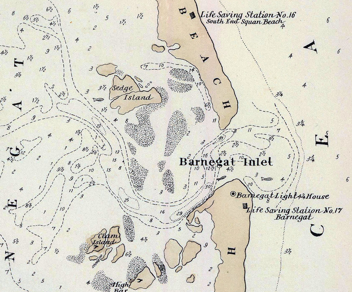 1878 Map of New Jersey Coast Barnegat Bay to Tuckerton