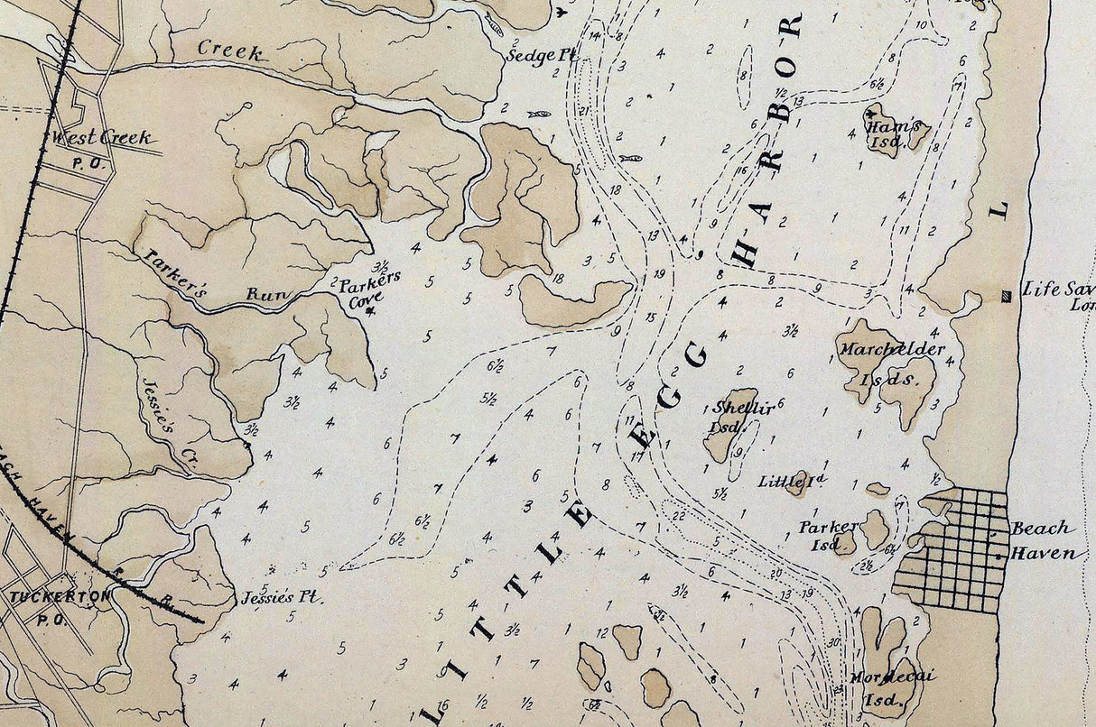 1878 Map of New Jersey Coast Barnegat Bay to Tuckerton